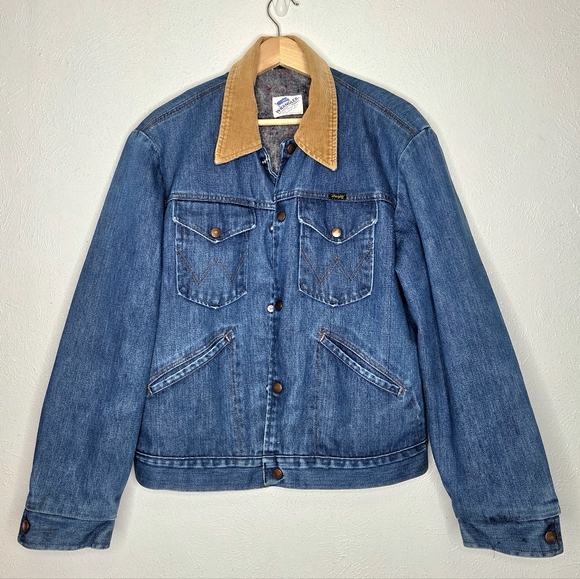 VTG Wranger Denim Jacket USA No Fault Denim Blanket Lined Corduroy Mens Size M/L - Picture 1 of 15